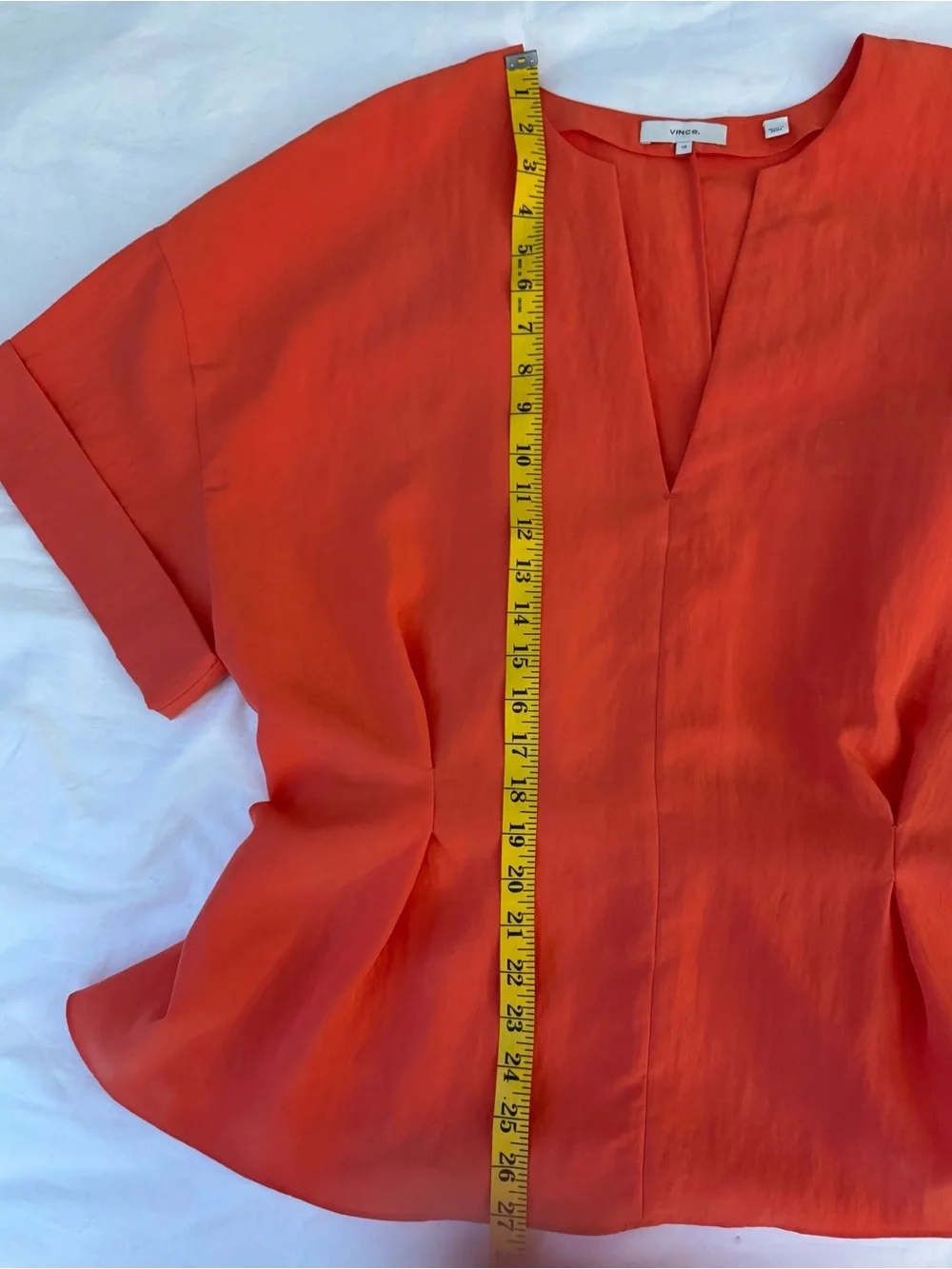 $295 Vince Women's Orange Cuffed Cotton V-Neck Blouse Top Size XL